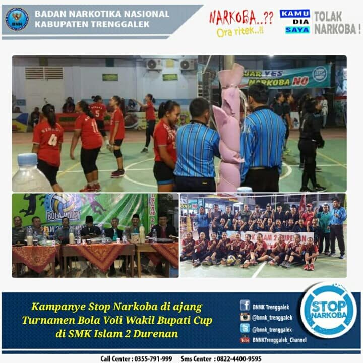 Dukungan Kampanye Stop Narkoba di Ajang Turnamen Bola Voli Wakil Bupati Cup di SMK Islam 2 Durenan