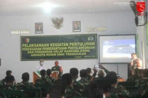 KODIM 0806 Trenggalek Terus Mendukung Program P4GN Melalui Kegiatan Penyuluhan dan Tes Urin Narkoba Terhadap Anggotanya