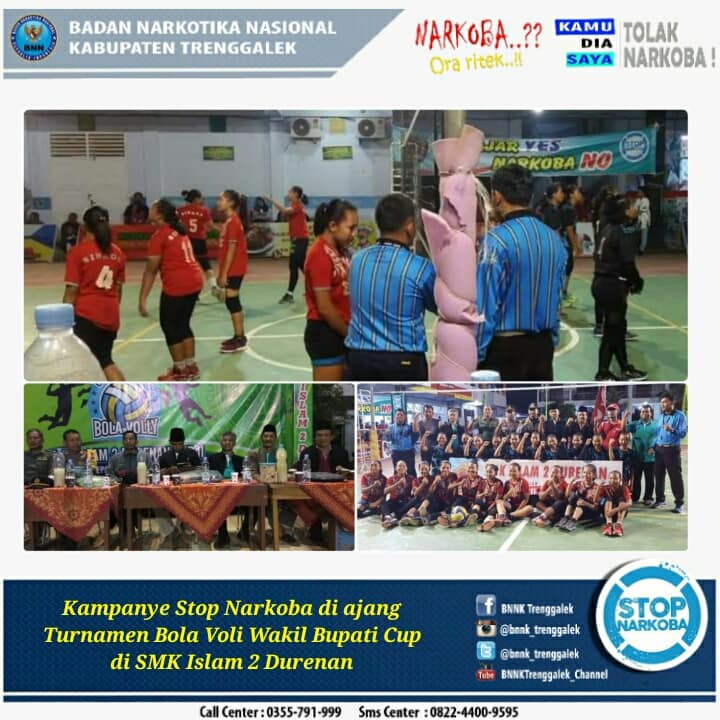 Dukungan Kampanye Stop Narkoba di Ajang Turnamen Bola Voli Wakil Bupati Cup di SMK Islam 2 Durenan