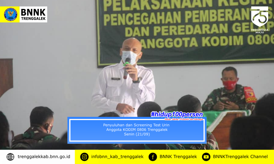 KODIM 0806 Trenggalek Terus Mendukung Program P4GN Melalui Kegiatan Penyuluhan dan Tes Urin Narkoba Terhadap Anggotanya