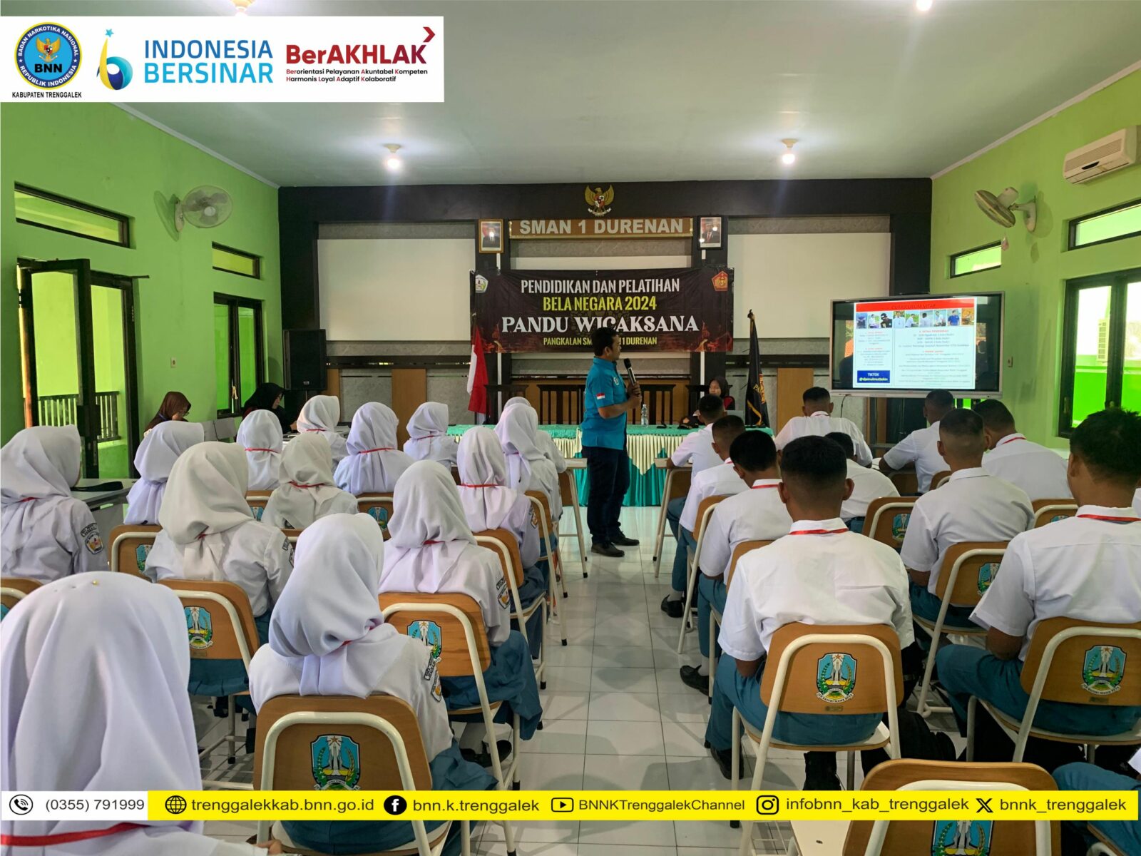 PEMBEKALAN MATERI P4GN PADA KEGIATAN PENDIDIKAN DAN PELATIHAN BELA NEGARA 2024 PASKIBRA SMAN 1 DURENAN